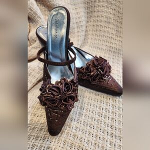 John Fashion Brown Satin Heels